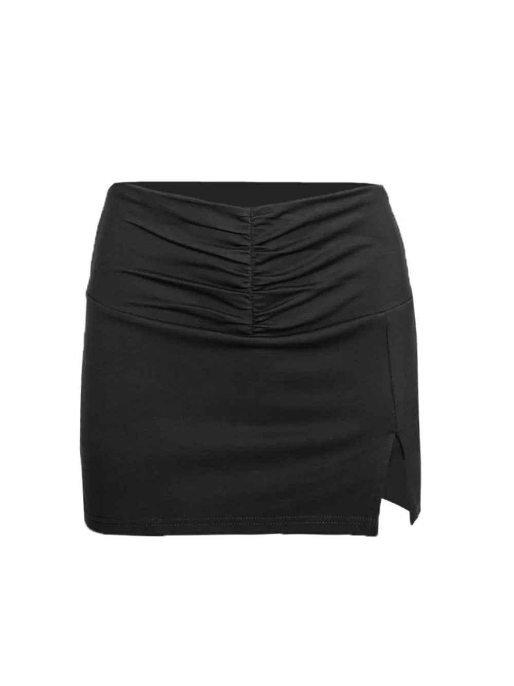 Tiger Mist Black Ruched Mini Skirt with Side Slit